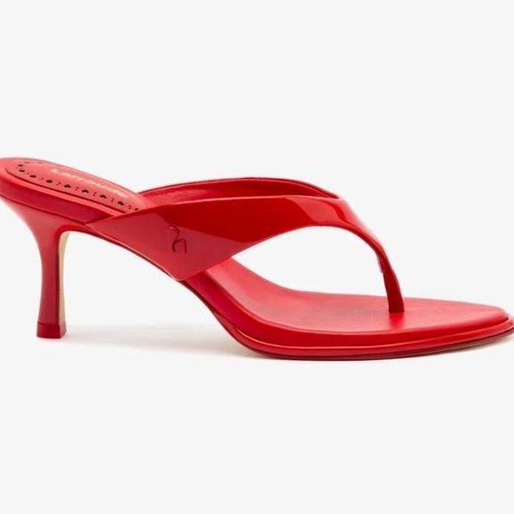 ❤️🔹️Larroude 🔹️Gaia Patent Leather Heeled Sandal In Scarlet Leather - Picture 2 of 5